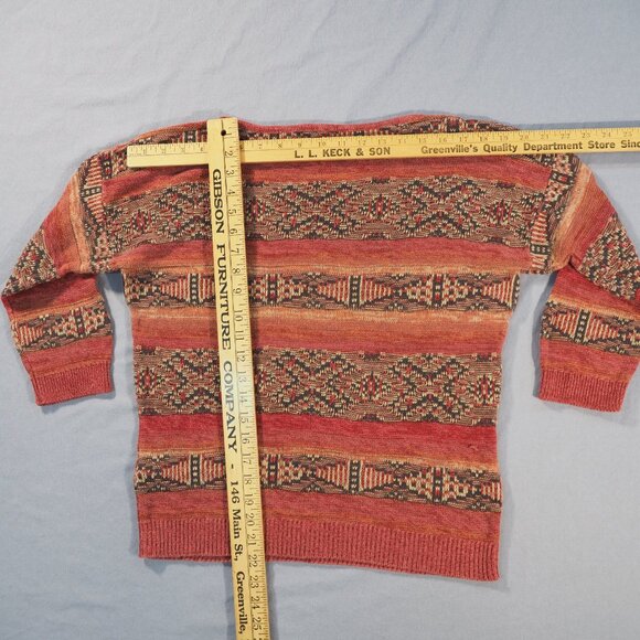 Chaps Denim Sweater Womens Large Rusty Orange Burgandy Red Southwest Aztec Boho - Picture 5 of 9